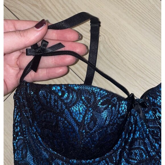 Fredericks of Hollywood Lace Balconette Longline Bra UW Womens S Small Blue - Picture 4 of 8